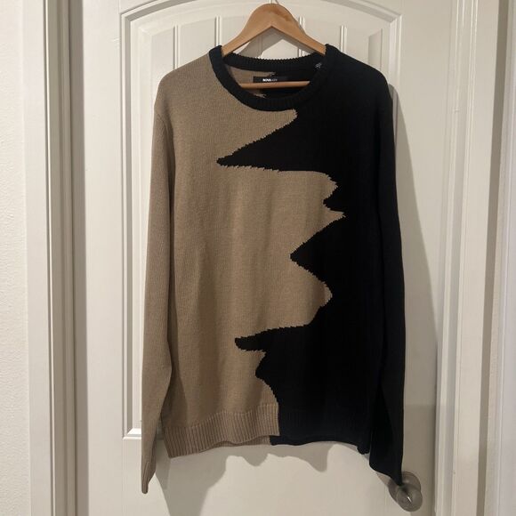 NOVA MEN Abstract Two-tone Men’s Long Sleeve Gold And Black Crew Neck Sweater XL - Picture 4 of 11